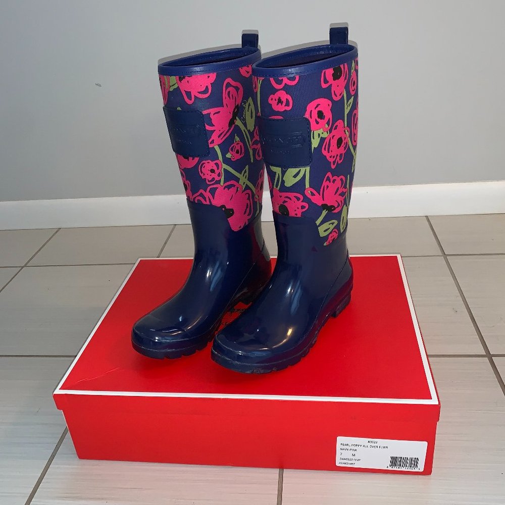 COACH PEARL POPPY ALL OVER FLWR RAIN BOOTS